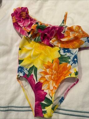 Janie and Jack Girls' Floral One-Shoulder Swimsuit - Multicolor